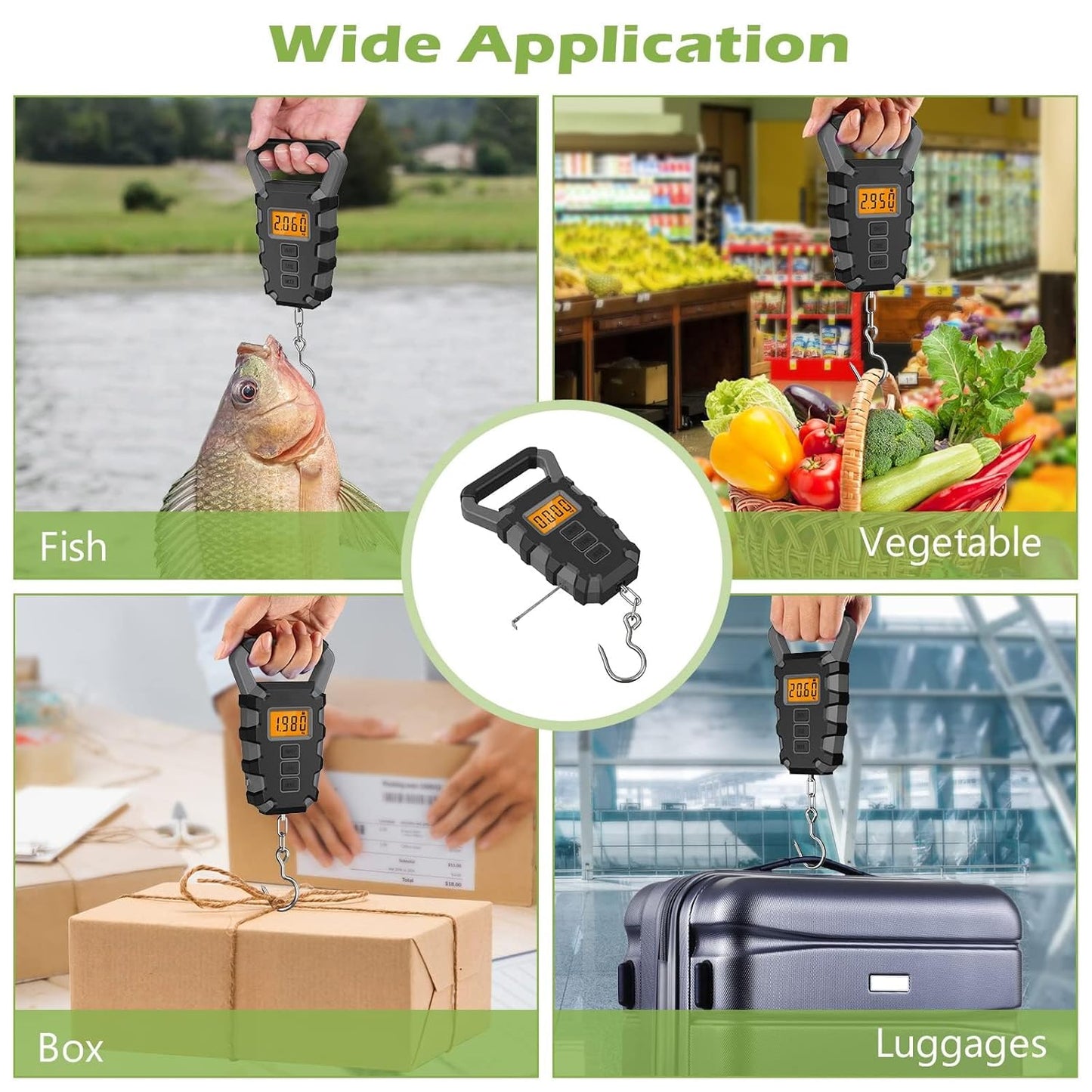 KeeKit Digital Fishing Scale with Ruler, 110lb/50kg Electronic Digital Luggage Scale, Waterproof Fishing Postal Hanging Hook Scale with Measuring Tape, Backlit LCD Display