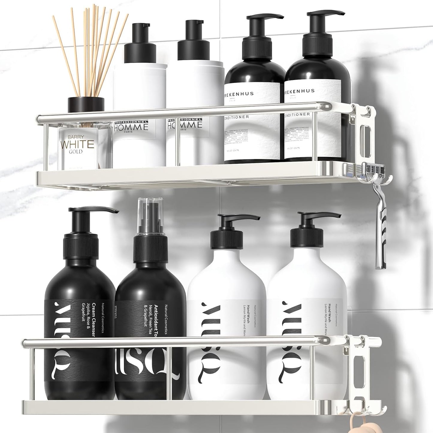 YASONIC Shower Caddy Adhesive, 100% Rustproof Shower Shelves 2 Piece | Large Capacity Shower Organizer, No Drilling Bathroom Organizers and Storage
