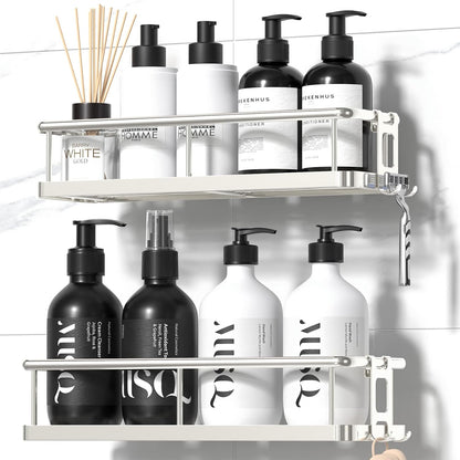 YASONIC Shower Caddy Adhesive, 100% Rustproof Shower Shelves 2 Piece | Large Capacity Shower Organizer, No Drilling Bathroom Organizers and Storage