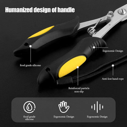 Fishing Pliers Stainless Steel Hook Remover Braid Cutter Rustproof Saltwater Split Ring Pliers Fishing Multi-Tools with Sheath and Lanyard