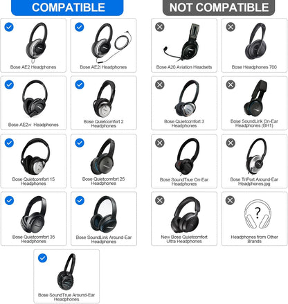 Replacement Ear Pads Earpads for Bose QuietComfort QC 2 15 25 35 Ear Cushion for QC2 QC15 QC25 QC35 SoundLink SoundTrue Around-Ear II AE2 (Black)