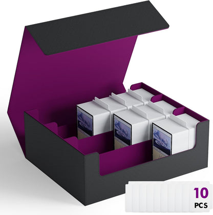 ZLCA Card Storage Box for MTG PTCG, Commander Deck Box Holds 3000+ Cards, Card Storage Case with 4 Stoppers, Card Organizer for TCG Sport Cards (Black)