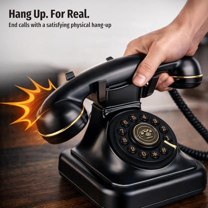 Retro Bluetooth Landline Phone with Voice Assistant, Compatible with Android & iOS, Wireless Home Telephone with Volume Control, USB Rechargeable, Black