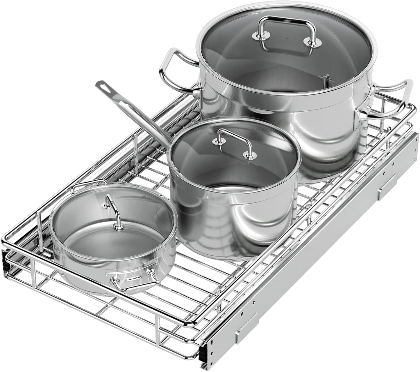 Pull Out Cabinet Organizer, Versatile Slide Out Kitchen Organizers and Storage, Heavy Duty Drawer Cupboard Storage Basket, Smooth Sliding, Chrome Finish (Outside Dimensions: 22.8”W x 21”D)