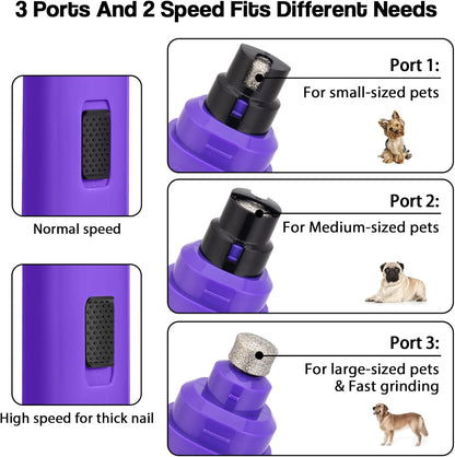 Casfuy Dog Nail Grinder Upgraded - Professional 2-Speed Electric Rechargeable Pet Nail Trimmer Painless Paws Grooming & Smoothing for Small Medium Large Dogs & Cats (White)