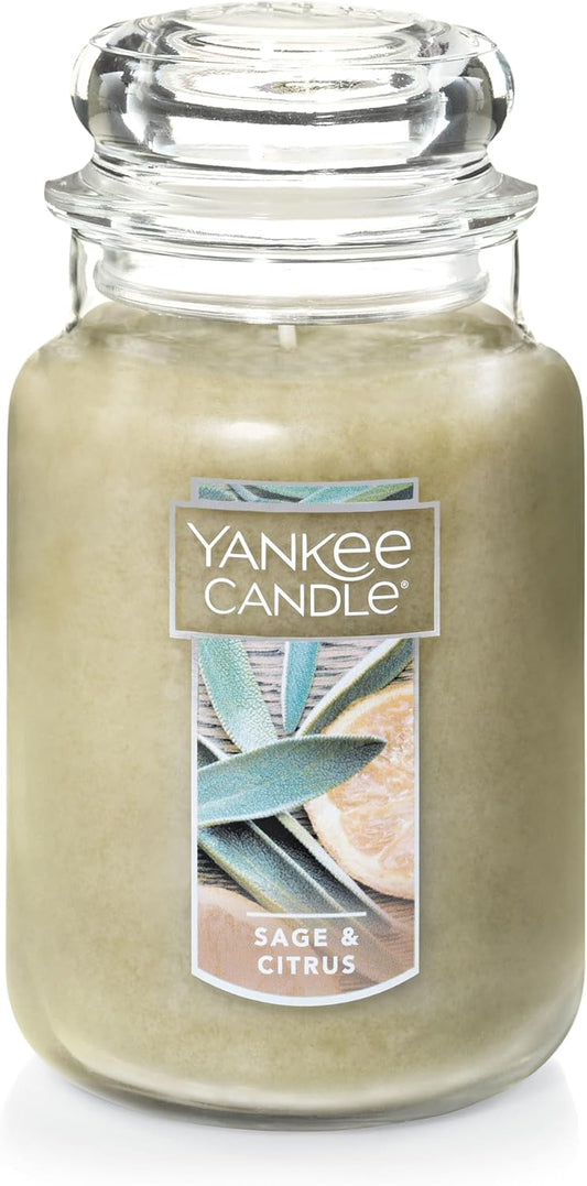 Yankee Candle Scented Candle, Sage & Citrus, Original Large Jar Candle, 110-150 Hours of Burn Time, 22 oz.