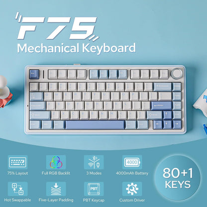 EPOMAKER x Aula F75 Gasket Mechanical Keyboard, 75% Wireless Hot Swappable Gaming Keyboard with Five-Layer Padding&Knob, Bluetooth/2.4GHz/USB-C, RGB (Black Gradient, LEOBOG Reaper Switch)