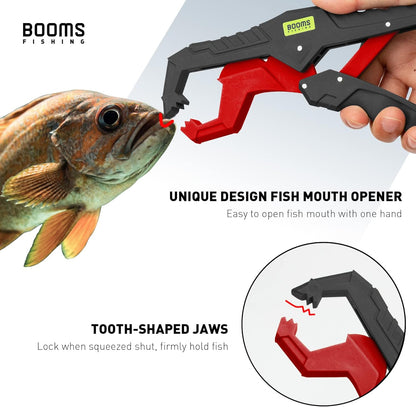 Booms Fishing G05 Fish Lip Gripper Saltwater, 9.4" Plastic Catfish Grippers Pliers, Fish Grabber Tool with Lanyard, Fish Grips for Kayak Fishing Accessories, Great Fish Holder for Caught Fish