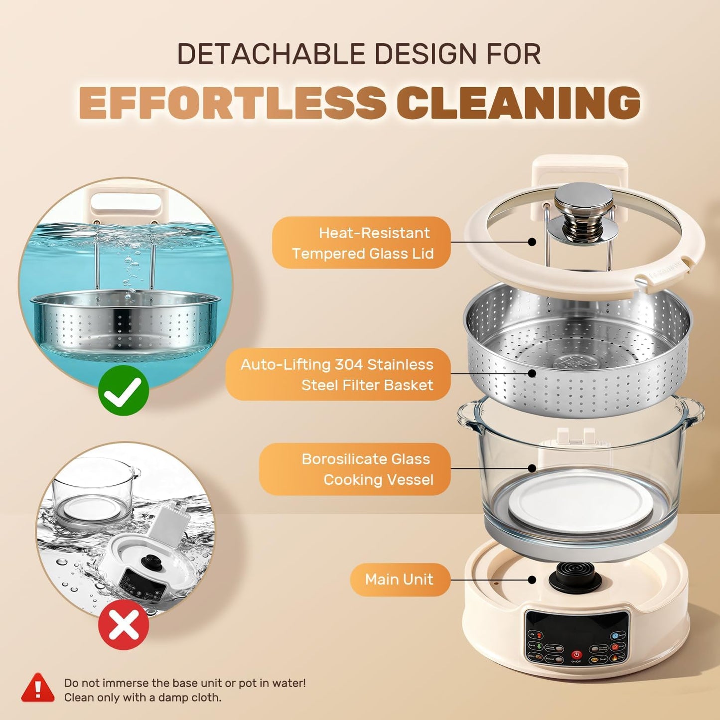 Moongiantgo Low Carb Rice Cooker 3L with Auto Lift Filter Basket, Glass Pot | Healthy Low Sugar Rice Maker 700W, Digital Touch Control, 12H Timer & Keep Warm, Steamer for Porridge, Soup, Oats, Grains