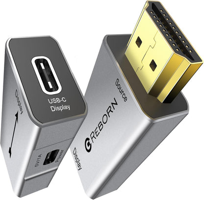 Reborn HDMI to USB C Adapter 4K 60Hz | Uni-Directional HDMI Source to USB-C Display Adapter for AR Glasses XREAL One、Air 2 Pro/VITURE Pro/RayNeo Air 2s/Rokid,PS5,Portable Monitors - 1 Pack