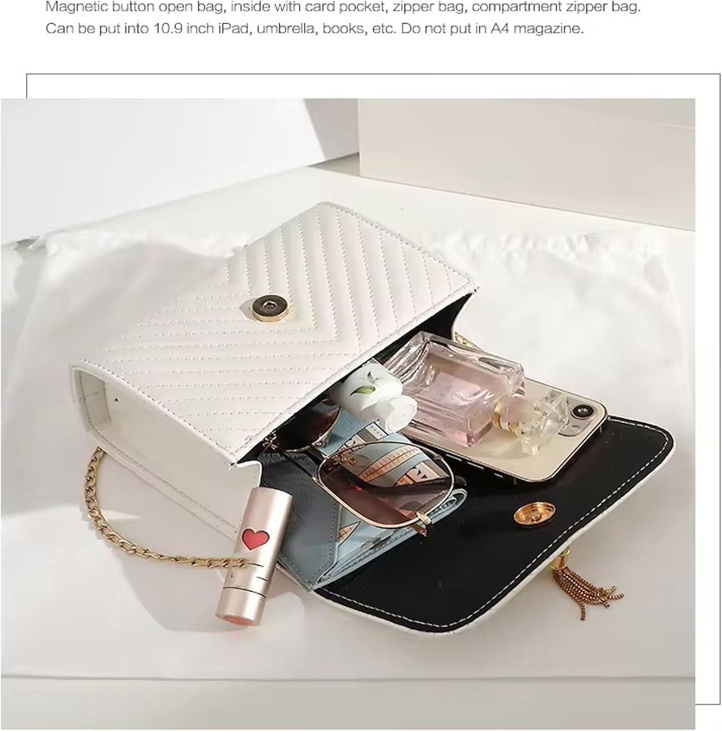 Purilite Select | Leather Clutch Crossbody Purse | V-Shape Evening Bag for Women | Chain Strap PU Leather Shoulder Bag