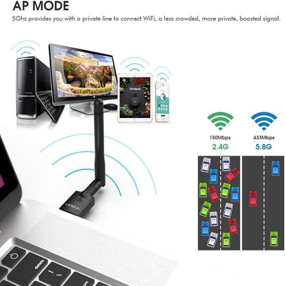 Purilite Select USB WiFi Adapter – Dual-Band 600Mbps Wireless Network Adapter with Adjustable Antenna
