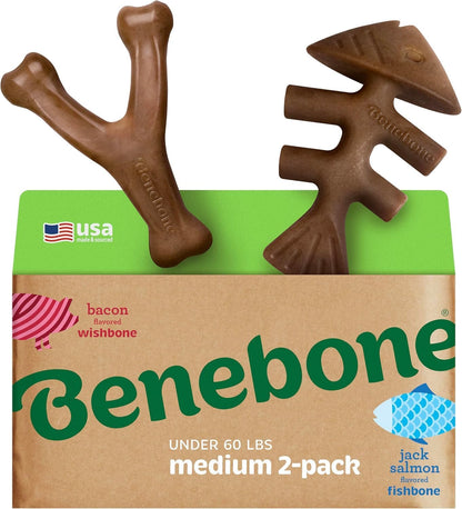 Benebone 4-Pack Durable Dog Chew Toys for Aggressive Chewers, Real Flavors, Made in USA, Medium