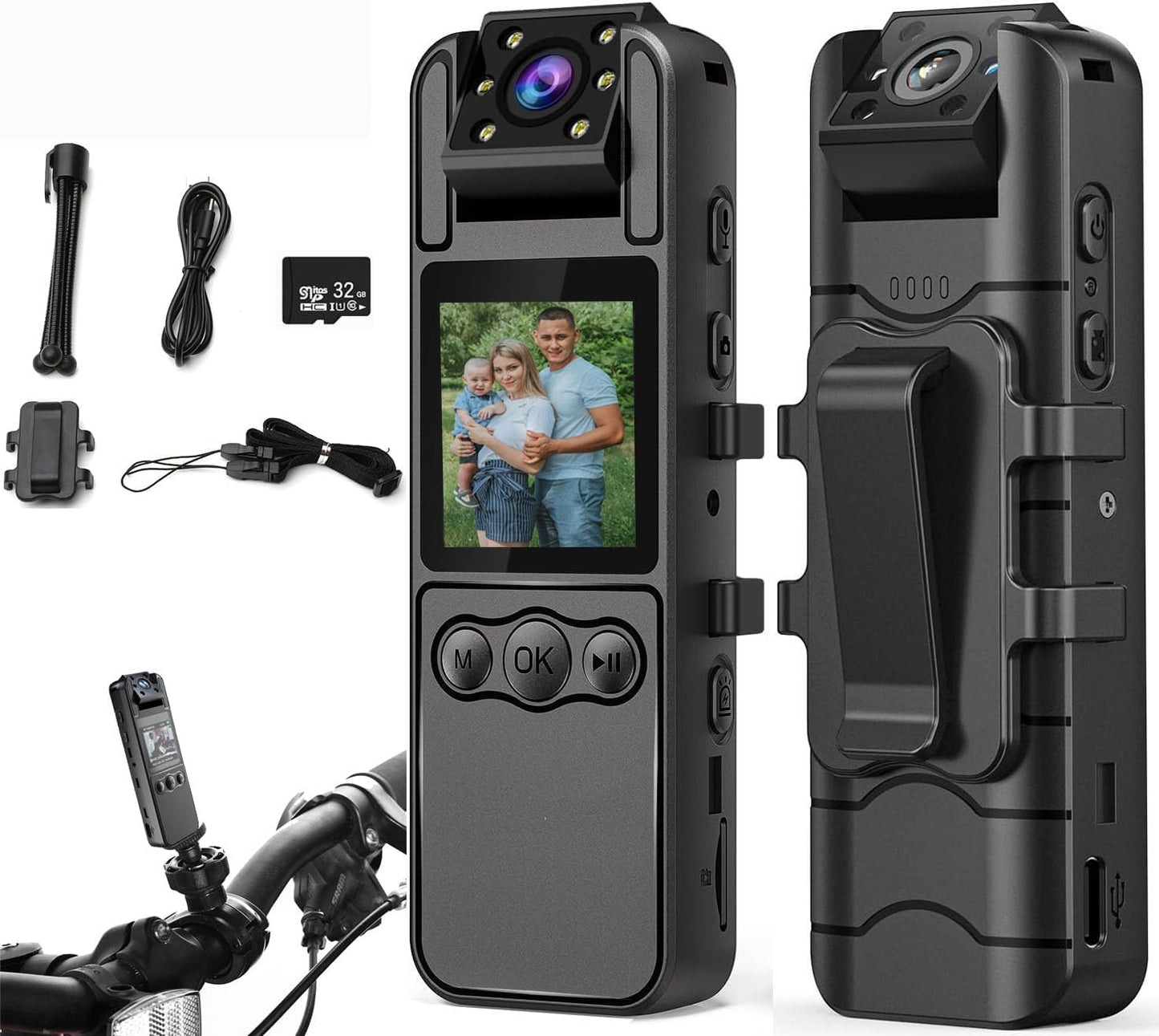 1080P Body Cameras with Audio and Video Recording| 180° Rotating Lens | 6-8HR Battery | Night Vision | 64GB SD Card | 1.3" LCD | Portable Security Cam for Police, Law Enforcement, Outdoors & Meetings