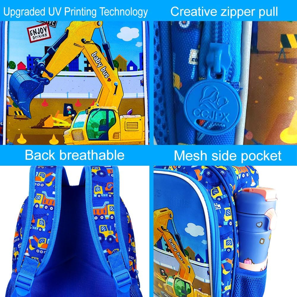 3pcs Backpack for Boys and Girls, 16” Kids Kindergarten Bookbag with Lunch Box, Cute Elementary Backpacks for Boy Girl