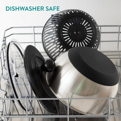 Navaris Salad Spinner with Lid - Salad Spinner Stainless Steel - Salad Dryer - Easy Washing, Drying and Spinning - Includes Grating and Slicing Discs