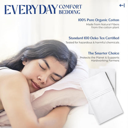 Mayfair Linen 100% Organic Cotton Percale Sheets Full Size - White Cotton Percale Sheets Full, 4 Piece Full Percale Sheet Sets, Soft & Crisp, Cooling Sheets, 16" Deep Pocket Hotel Sheets Full Size