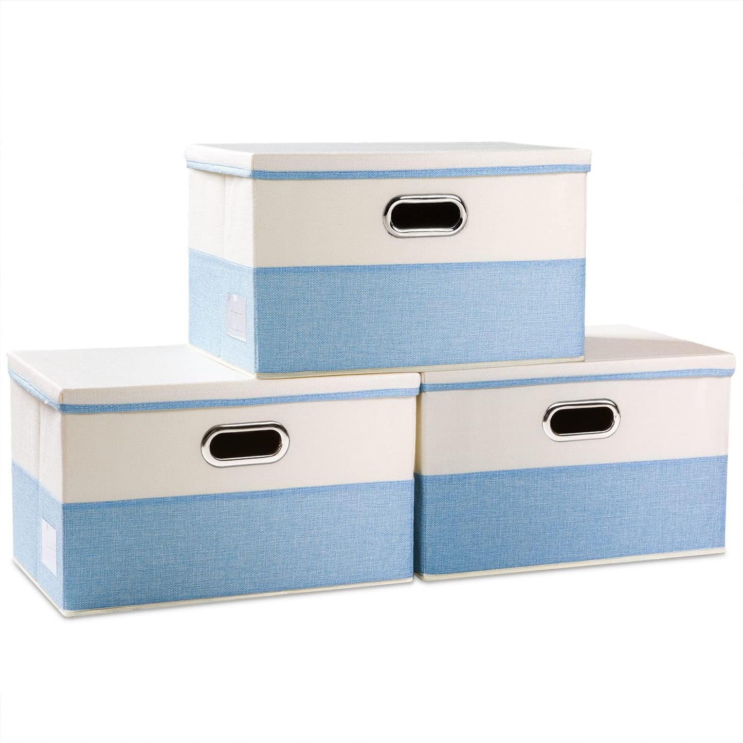 PRANDOM Large Foldable Storage Bin with Lid [1-Pack] Linen Fabric Decorative Storage Box Organizer Containers Basket Cube with Handles Divider for Bedroom Closet Office Living Room (17.7x11.8x11.8")