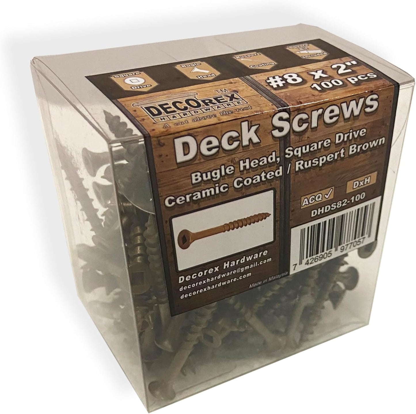 #8 x 3" Deck Screws | Square Drive | Bugle Head | Brown Ruspert | 100pcs Box