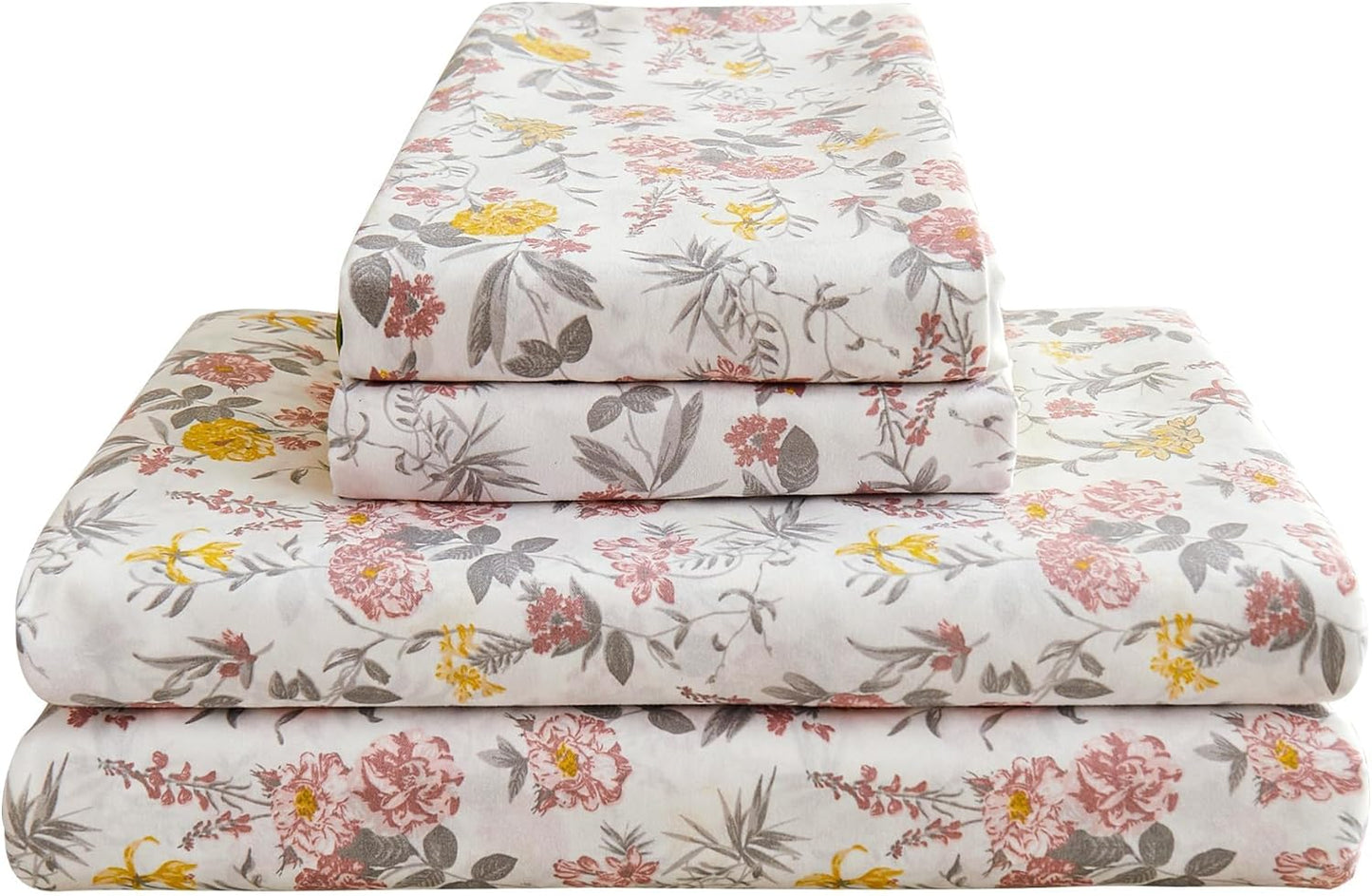 Viviland Floral Queen Sheet Set - 4 Piece Vintage Pink & Yellow Flower Patterned Bed Sheets - Soft, Breathable Microfiber Sheets with Deep Pocket, Non-Slip Fitted Sheets & Pillowcases