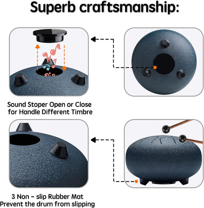 Lronbird Steel Tongue Drum Percussion, 6 Inch 8 Notes Musical Instruments, Music Gifts for Family Friends (Malachite)