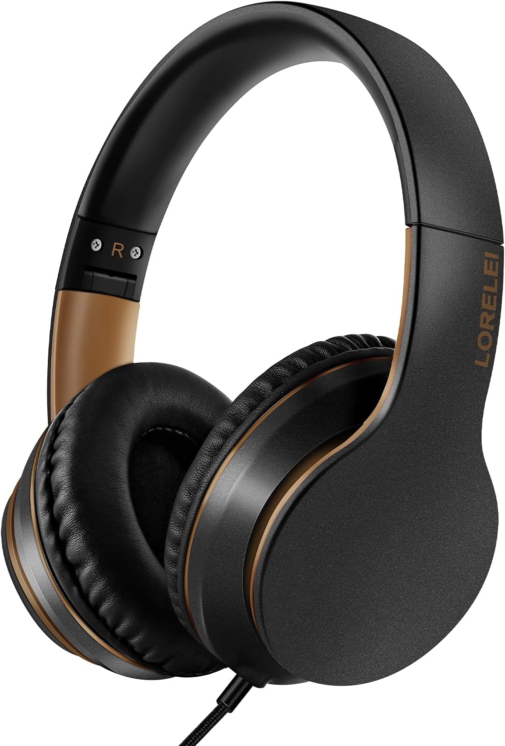 LORELEI X6 Over-Ear Wired Stereo Bass Headphones with Microphone, Lightweight, Foldable & Portable with 1.45M No-Tangle for Smartphone, Tablet, MP3/4, Space Black