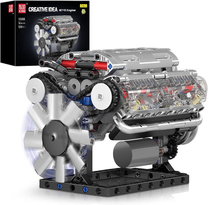 V8 Engine Model Building Blocks Kit – Working Mini Engine DIY STEM Construction Set for Adults, 535-Piece Mechanical Display Project - PuriLite