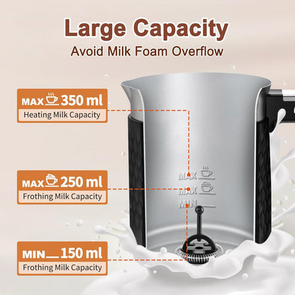 Milk Frother Electric Milk Steamer - 5 in 1 Coffee Frother 350ml Automatic Frother Hot & Cold Foam Maker and Milk Warmer Dishwasher Safe & Silent Working for Coffee,Latte,Cappuccino,Hot Chocolate