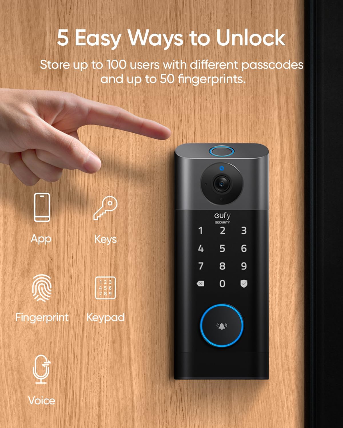 eufy Security Video Smart Lock S330,Doorbell Camera with Chime, 3-in-1 Camera+Doorbell+Fingerprint Keyless Entry Door Lock,BHMA, WiFi Door Lock,App Remote Control,2K HD,No Monthly Fee,SD Card Required