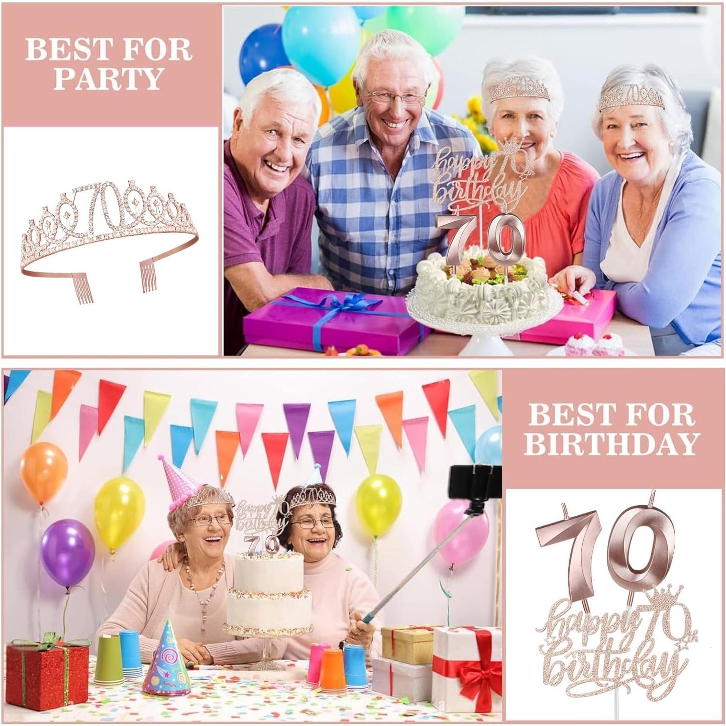 65th Birthday Decorations for Women, Including 65th Birthday Sash and Crown, Cake Topper and Candles, Number Balloons Rose Gold, 65 Year Old Gifts for Women