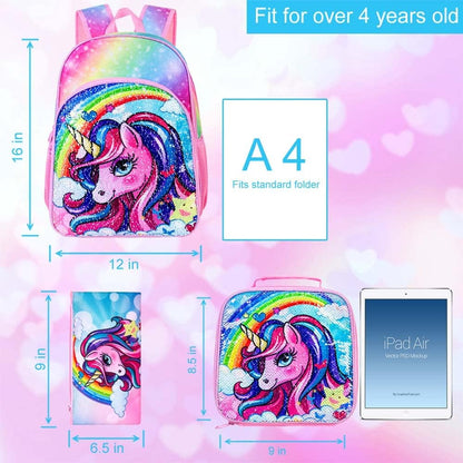 3pcs Backpack for Boys and Girls, 16” Kids Kindergarten Bookbag with Lunch Box, Cute Elementary Backpacks for Boy Girl