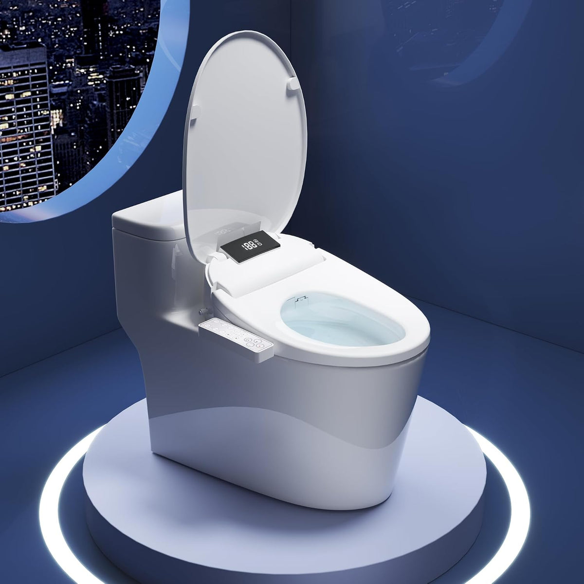 WLJBIDET Toilet Seat Bidet with Warm Water and Drying, O7L-1V, Elongated | Side Panel Control, Multiple Cleaning Modes, Adjustable Temperature, Soft Close Lid, LED Display, Nightlight
