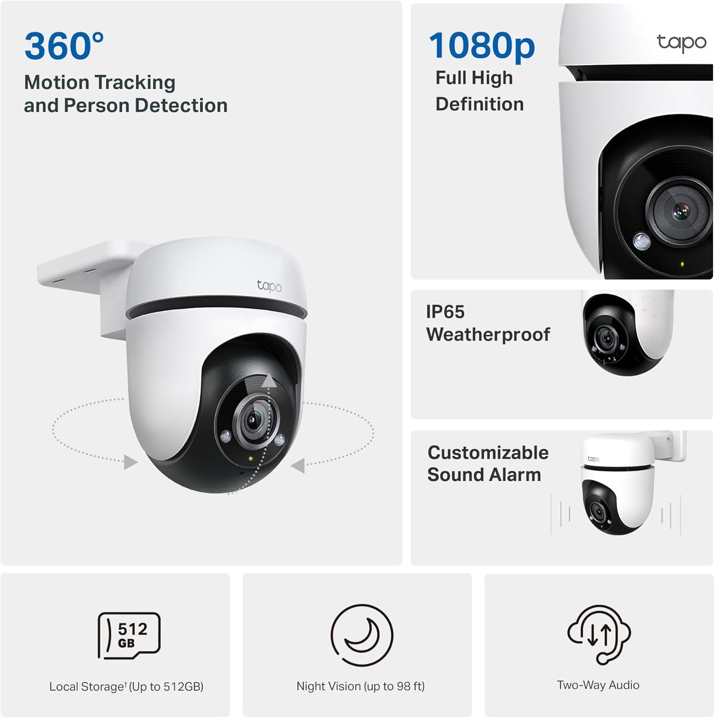 TP-Link Tapo 2K QHD Pan/Tilt Outdoor Wired Security Wi-Fi Camera, 360° Visual Coverage, Starlight Full-Color Night Vision Up to 98ft, Person/Pet/Venicle Detection,Physical Privacy Mode(Tapo C520WS)