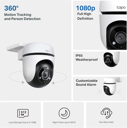 TP-Link Tapo 2K QHD Pan/Tilt Outdoor Wired Security Wi-Fi Camera, 360° Visual Coverage, Starlight Full-Color Night Vision Up to 98ft, Person/Pet/Venicle Detection,Physical Privacy Mode(Tapo C520WS)