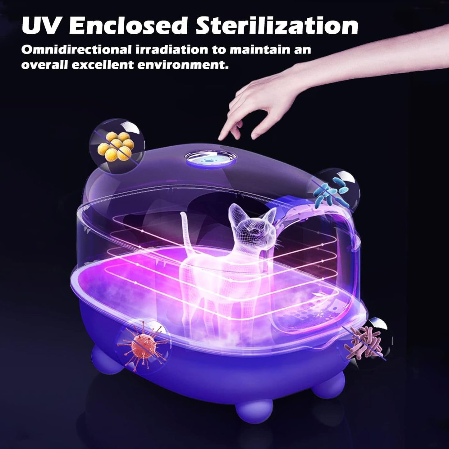 Ultra Large Fully Enclosed Cat Litter Box,Self Cleaning Cat Litter Tray for Cats with Automatic Anti-Sand Cage,Easy to Clean,Deodorize,Splash Proof Litter Box with Lid,55x38x36cm (Blue)