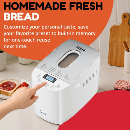 Davivy 3LB Large Capacity Bread Machine, 850W Powerful Automatic Bread Maker with 15 Programs, 3 Crust Colors & 1.5H 3LB Quick Bake, Nonstick Pan, 15H Delay Timer for Gluten Free Yogurt Dough