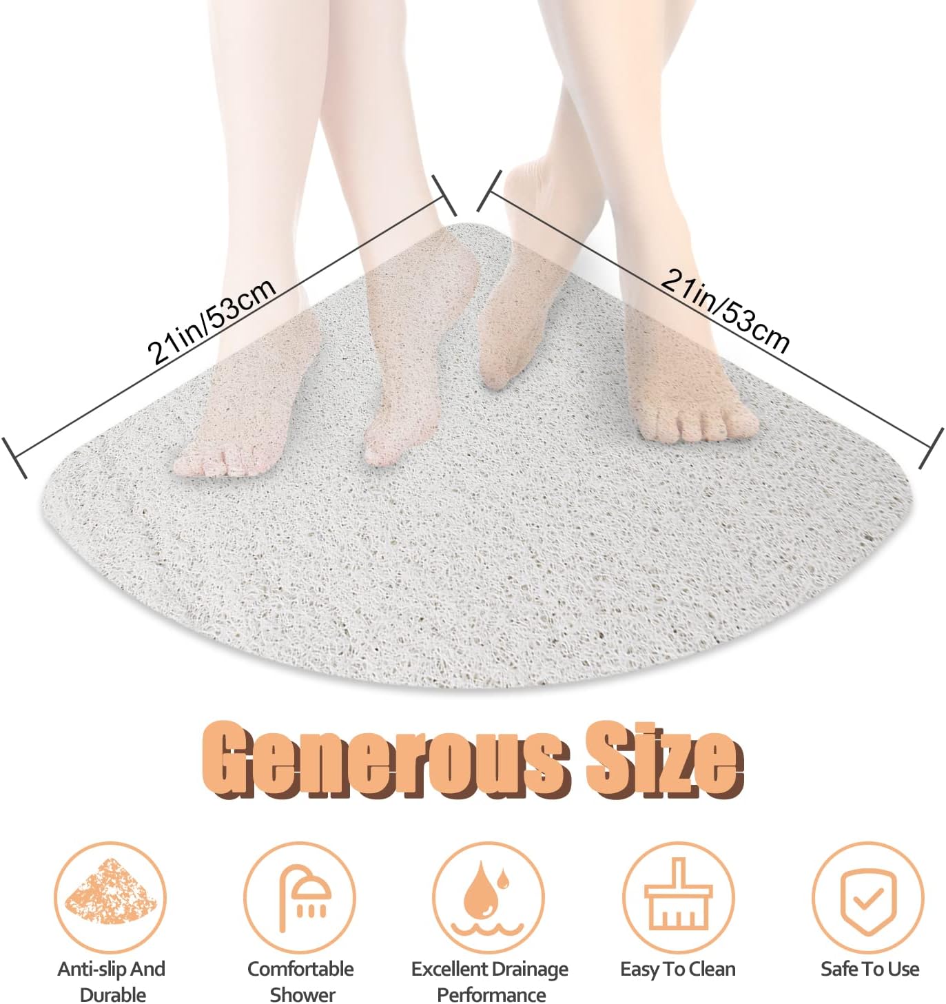 Square Shower Mat, Non Slip Bath Mat, Loofah Shower Stall Mats for Walk-in Shower, 32 x 32 Inches Shower Floor Mat with Drain, Bath Mats for Showers Bathroom, Tub, Seniors