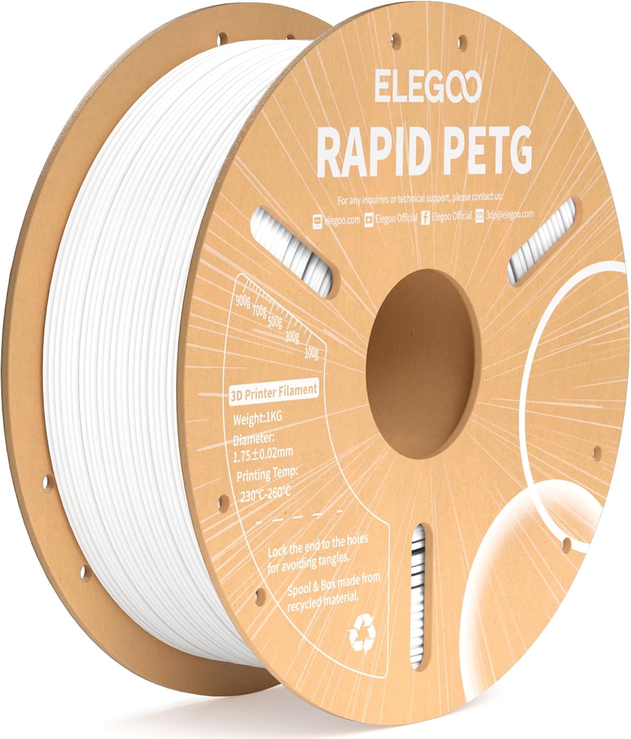 ELEGOO Rapid PETG Filament 1.75mm Black 1KG, 3D Printer Filament Max 600 mm/s High Speed Printing, Dimensional Accuracy +/- 0.02 mm Fit Most FDM Printer 1kg Cardboard Spool
