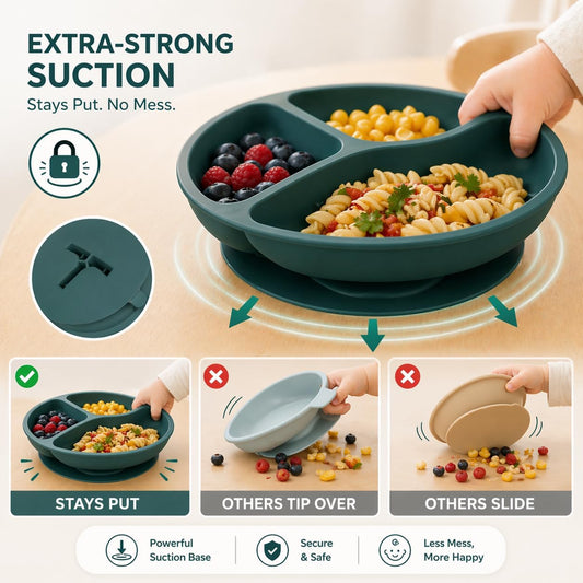 Silicone Baby Feeding Set, 14PCS, Silicone Bibs Baby Plates and Bowls Set