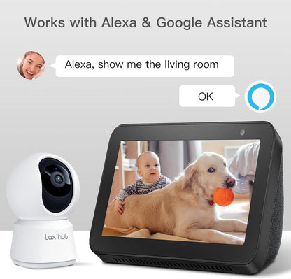 360° View 2K Pet Camera with Phone App, Indoor Security Camera, P2T Baby Monitor, Pan/Tilt, Motion & Sound Detection, Night Vision,Two-Way Audio, Works with Alexa
