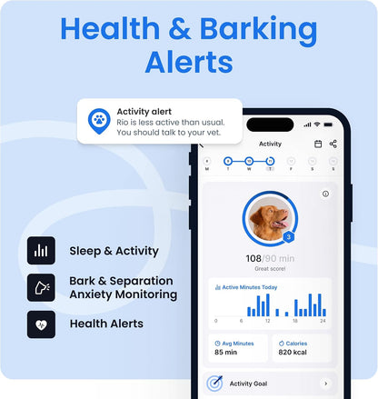 Tractive Smart Dog GPS Tracker | Live Pet Tracker with Virtual Fence | Vital Signs Monitoring of Heart & Respiratory Rate | Bark Monitoring | Dog Collar Attachment (Black)