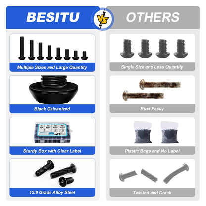Besitu 280Pcs Metric Flange Bolt Assortment, M6x1.0, M8x1.25, M10x1.5 (12mm to 30mm) Assorted Hex Bolts and Nuts Washers Kit for Automotive, 10.9 Black Zinc Galvanized