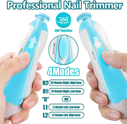 Qunlions life Electric Nail File Drill for Baby, No Sharp Claws Hurt, 6 in 1 Safety Cutter Trimmer Clipper for Toes and Fingers (Blue)