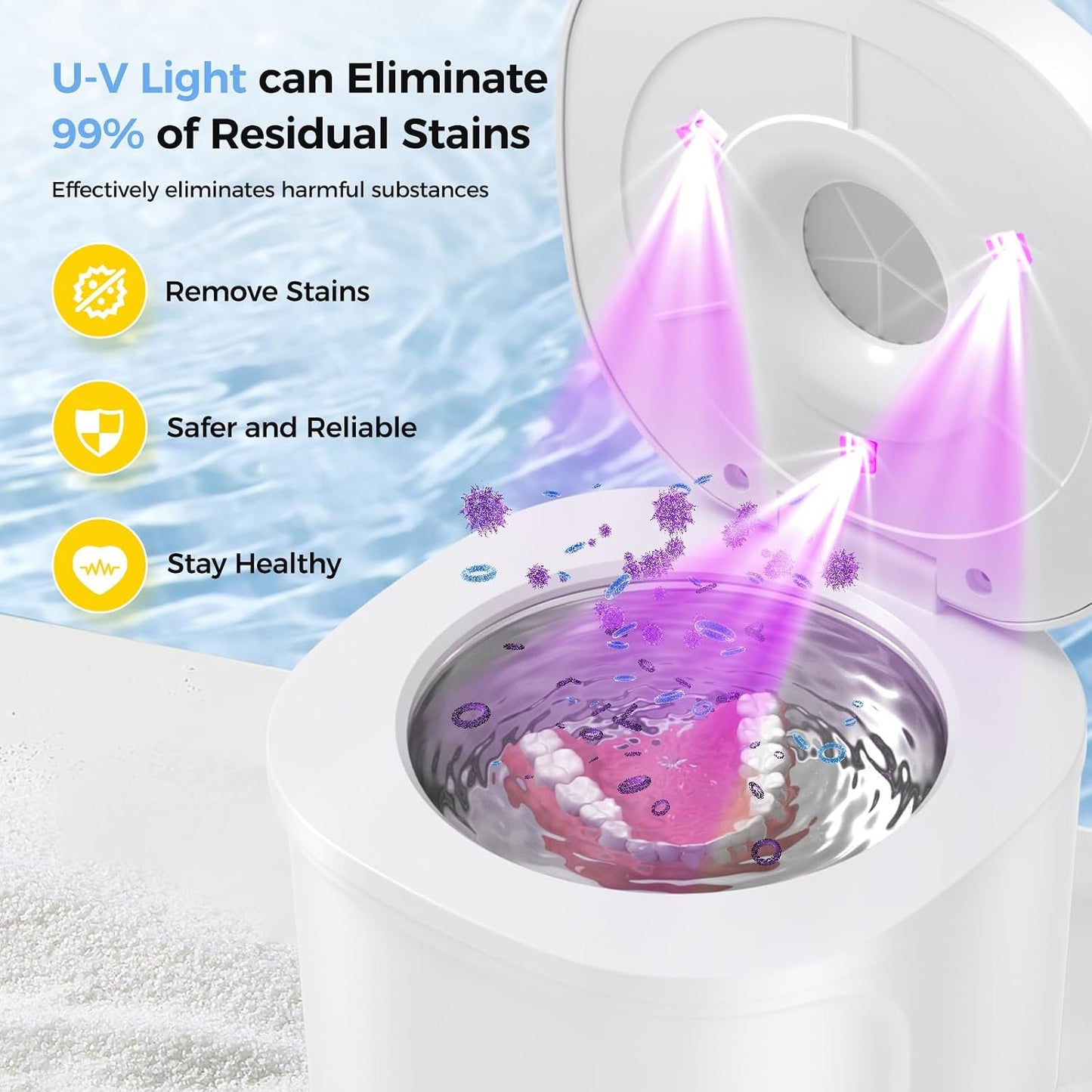 Ultrasonic Retainer Cleaner, Upgraded 48kHz Dental Cleaner Machine for Braces, Mouth Guard Cleaner, Toothbrush Heads, Jewelry, 4 Modes Retainer Cleaner with 200ML Capacity (White)