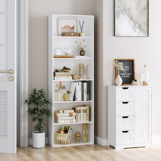 SiliBamb Bookshelf, 6-Tier Open Bookcase, Storage Shelves, Display Storage Shelves, Floor Standing Unit, Home Decor, Furniture for Home Office, Living Room, Bedroom, White