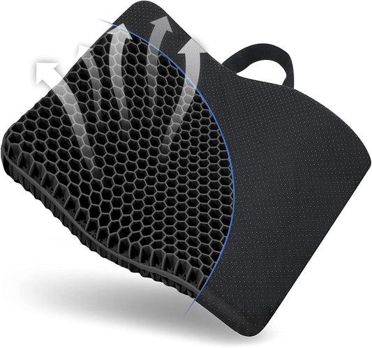 Gel Seat Cushion -for Long Sitting, Double Layer Breathable Honeycomb Chair Cushion with Non-Slip Cover for Help Relieve Pain, for Office Chair, Cars, Long Trips，Durable,Portable