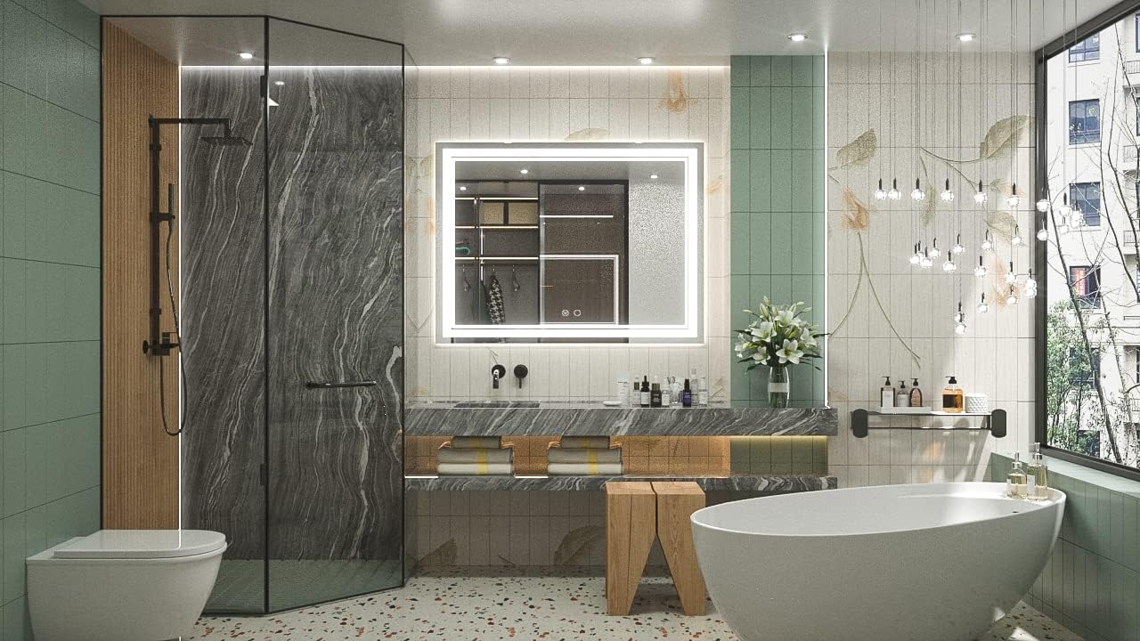 Keonjinn 40 x 24 Inch LED Mirror, Bathroom Mirror with Lights, LED Vanity Mirror, Wall Mounted Anti-Fog Dimmable Lighted Makeup Mirror for Bedroom, IP54 Waterproof (Horizontal/Vertical)