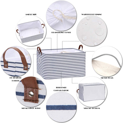 Hinwo 6-Pack Small Canvas Fabric Storage Baskets Set with Handles, Open Storage Bins, Cube Storage Organizer, Shelf Organizer Bins for Closet, 7.9L, 12 x 8 x 5 Inches, Grey Stripe