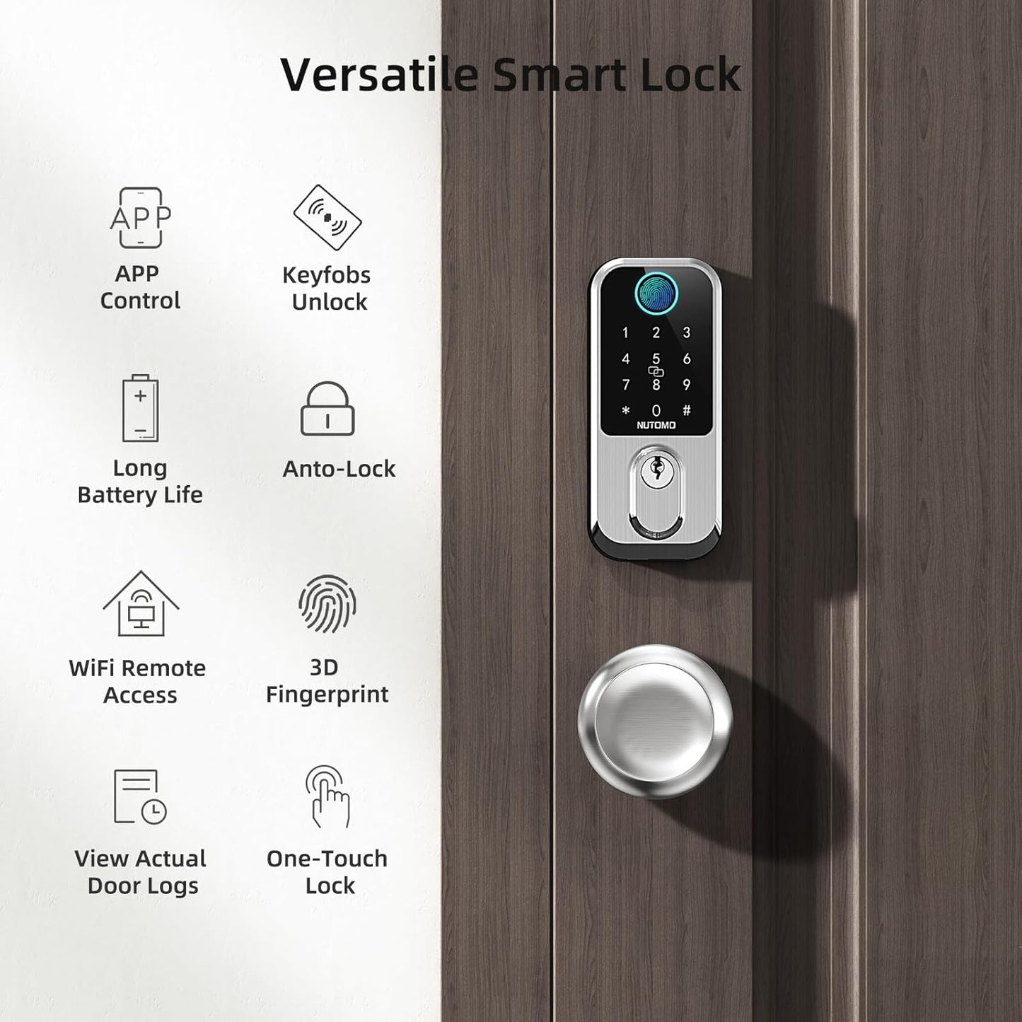 Keyless Entry Door Lock with Knob: NUTOMO Front Door Lock Set Fingerprint Deadbolt Alexa Digital Keypad Door Locks APP Remote Control Auto Lock Black
