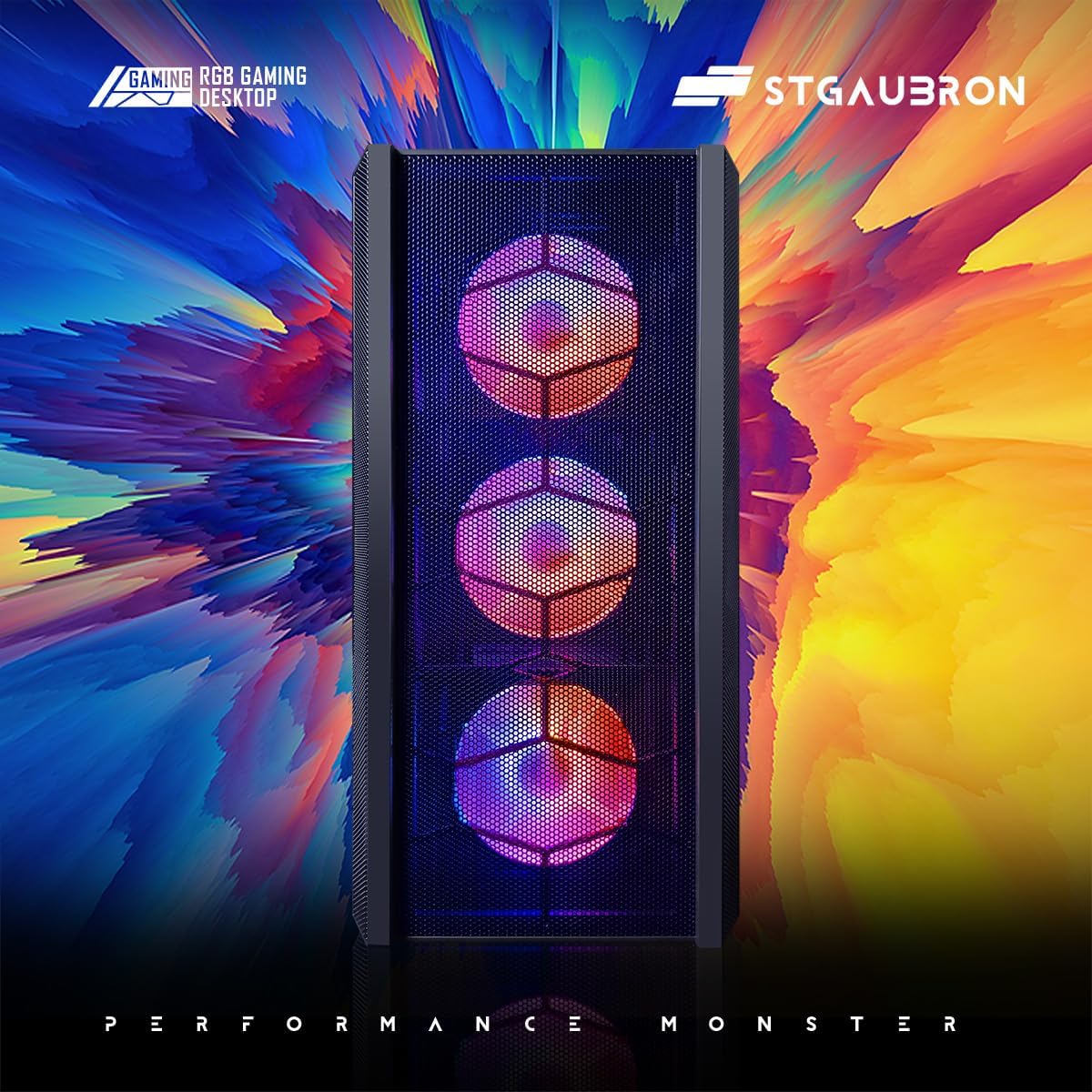 STGAubron Gaming Desktop PC, Radeon RX 590 8G GDDR5, Intel i7 Xeon E5 2.5G up to 3.3G, 32G DDR3, 1T SSD,600M WiFi, BT 5.0, RGB Fan x 6, RGB Keyboard & Mouse & Mouse Pad, W10H64